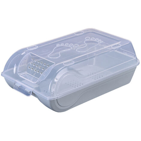 Transparente Schuhbox mit Deckel, stapelbar und atmungsaktiv, ideal zur Aufbewahrung und platzsparenden Nutzung im Eingangsbereich, Kleiderschrank, Schlafzimmer oder Hotel.