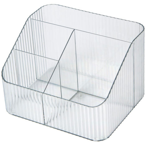 Transparente, trapezförmige Aufbewahrungsbox mit 4 Fächern für Make-up-Pinsel, Schreibtisch-Organizer aus PP-Kunststoff