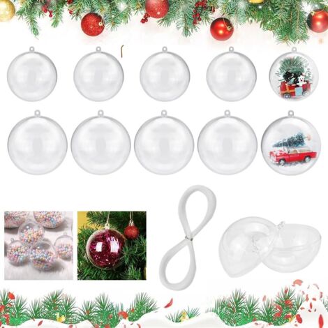 Transparente Weihnachtskugeln, 4/5 cm, transparente Kunststoffkugeln zum Befüllen, teilbare transparente befüllbare Kugeln, kleine transparente Christbaumkugeln für selbstgemachte Weihnachtsbaumdekora