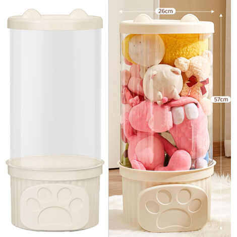 Transparente zylindrische Spielzeugaufbewahrungsbox aus PET mit PP-Deckel – Aufbewahrungsbox für Kuscheltiere mit großem Fassungsvermögen (57 x 26 cm)