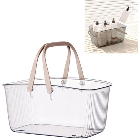 Transparenter Badezimmer-Aufbewahrungskorb mit Griff und Abflusslöchern – Leichter Kosmetik-Organizer – PET, 31 x 22 x 15 cm