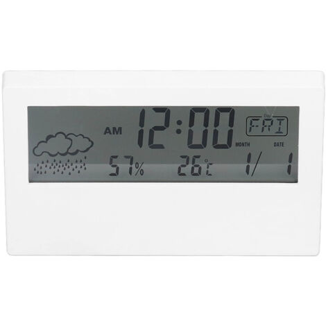 Transparenter digitaler LCD-Wecker mit großem Display, batteriebetrieben, multifunktional für Zuhause und unterwegs, weiß