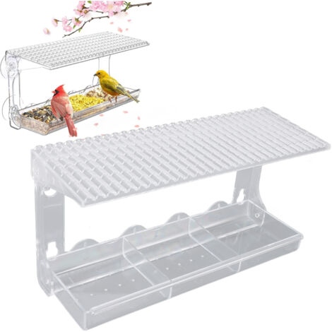 Transparenter Futterspender mit Sichtfenster und starken Saugnäpfen – 4 Saugnäpfe, robustes Kunststoffmaterial, Maße 28 x 10 x 14,5 cm, 3 Fächer mit Trennwand für Futter und Wasser