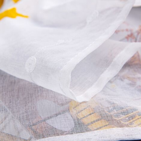 Transparenter, halbhoher Vorhang mit Stickerei für Küche oder Arbeitszimmer – Polyester, gelbe Sterne, 100 x 50 cm