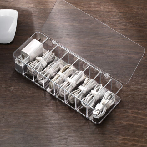 Transparenter Kabelorganizer mit 8 Fächern, Aufbewahrungsbox für Datenkabel, platzsparende Aufbewahrungsbox, ideal für Ohrringe, Ringe und Kabel