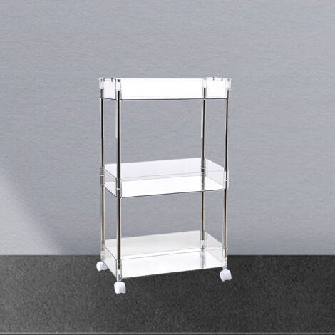 Transparenter, rollbarer Acryl-Ablagewagen mit 3 Ebenen, 62 x 37 x 20,5 cm, für Kosmetik und Snacks