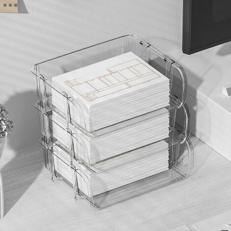 Transparenter Schreibtisch-Organizer für Bürobedarf – Papierablage/Dokumententrenner – Stapelbar – Maße: 26,5 x 33,2 x 8,5 cm