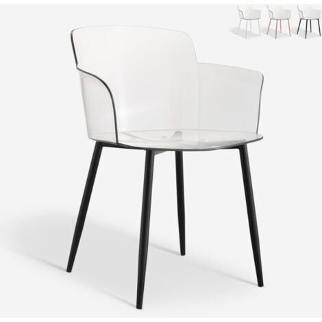 AHD AMAZING HOME DESIGN Transparenter Stuhl mit Armlehnen und Holzbeinen Suntree - Schwarz