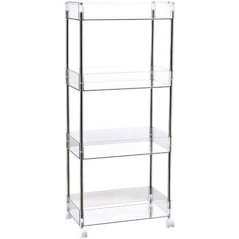 Transparentes 4-stöckiges Aufbewahrungsregal mit Rollen für Kosmetik und Snacks – 86,2 x 37 x 20,5 cm