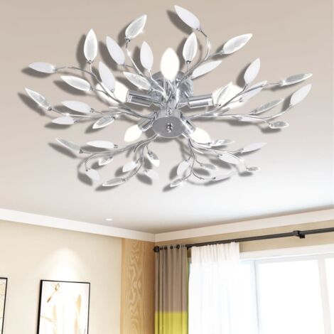 Transparent&White Ceiling Lamp Acrylic Crystal Leaf Arms 5 E14 Bulbs vidaXL