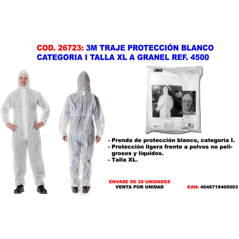 Mono Trabajo Xl Capucha Polipropileno Desechable Blanco 3M