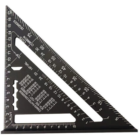 Transportador cuadrado de alta precisión, regla triangular de escala negra, regla de medición de ángulos aproximados, herramienta triangular cuadrada de aluminio de 7 pulgadas para carpinteros, trabaj