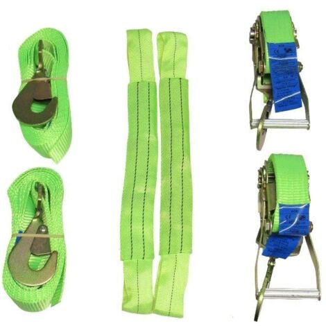 Transporter Ratchet Recovery Straps - Set of 2 (Heavy Duty Vehicle Tie Down Kit Wheel)