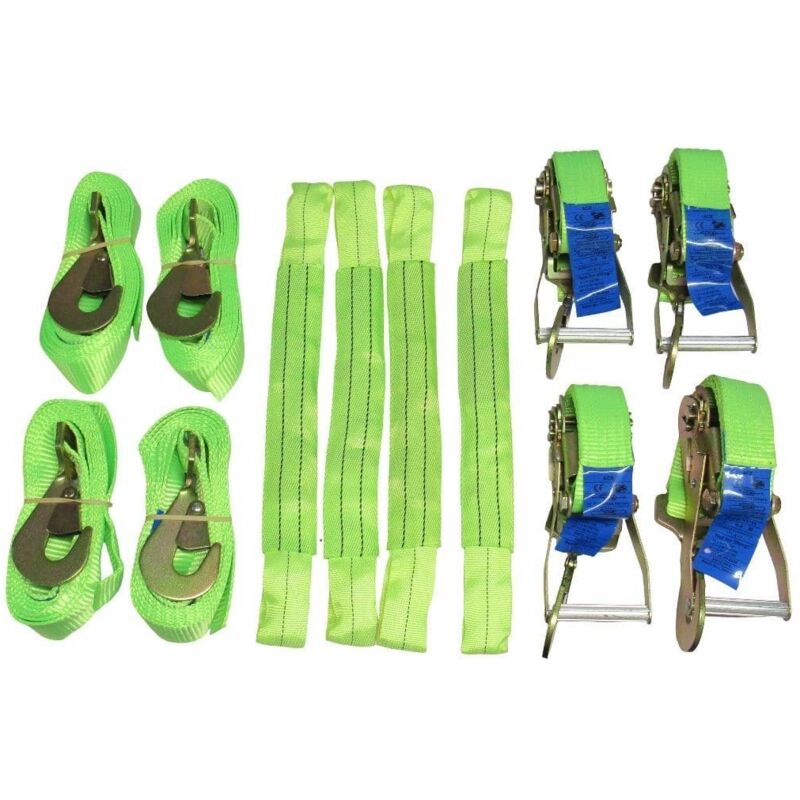 Transporter Ratchet Recovery Straps - Set of 4 (Heavy Duty Vehicle Tie Down Kit Wheel)