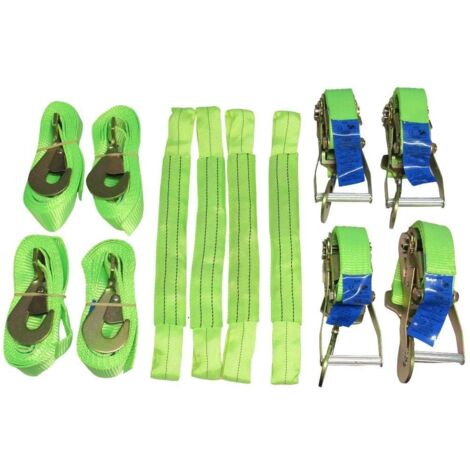 Transporter Ratchet Recovery Straps - Set of 4 (Heavy Duty Vehicle Tie Down Kit Wheel)