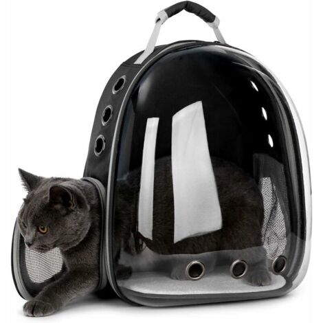 Transporteur d'animaux Sac à Dos Transparent Chiens et Chats Sac de Transport Extérieur Conception de Capsule Respirante Visites à 180 Degrés pour Les Animaux Domestiques - Noir