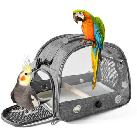 Transporteur Portable pour Petits Oiseaux, Cage avec Coussin Doux et perchoir en Bois pour perroquets, perruches, cacatoes