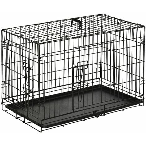 Transportín de Perro de 2 Puertas Plegable con Asa Acero 76x46x52 cm Negro