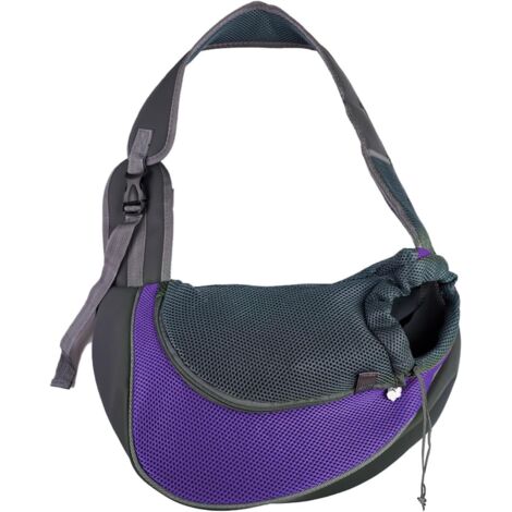 Transportín para perros pequeños - Bolso bandolera de malla transpirable para cachorros y gatos  Diseño manos libres para pasear y viajar  Opción de paseo (Morado, S)