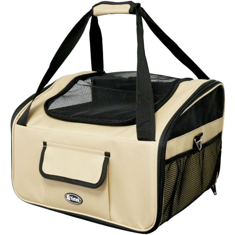 

Transportín plegable de mascotas de hasta 9 Kg para asiento de coche, tamaño 41 x 35 x 26 cm, material oxford 600D de alta resistencia, color beige