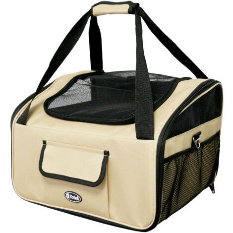 Transportín plegable de mascotas de hasta 9 Kg Yatek para asiento de coche, tamaño 41 x 35 x 26 cm, material oxford 600D de alta resistencia, color beige
