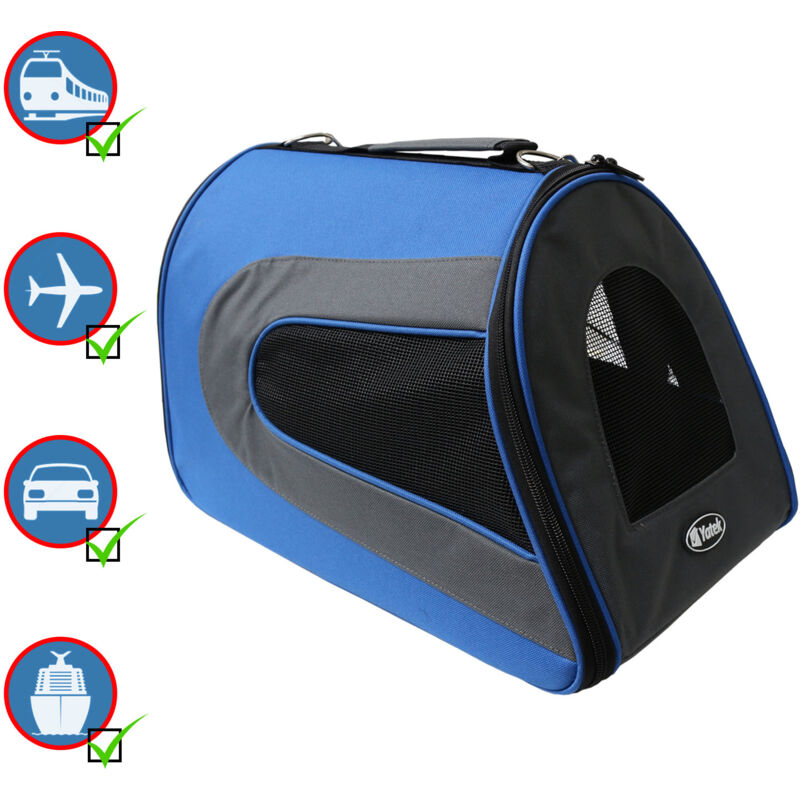 

Transportín Plegable para Perros y Gatos Bolsa de Transporte Acolchada a prueba de agua, tamaño 48 x 27 x 27 cm, color azul - Yatek