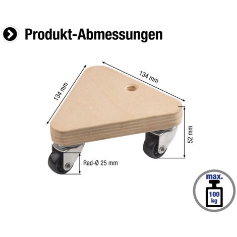 Transportroller 134 x 134 x 134 mm, 100 kg, madera contrachapada, PP
