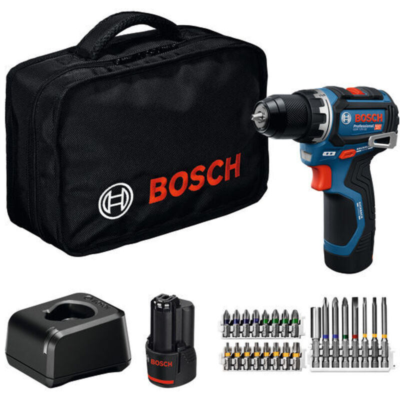 Trapano a batteria Bosch GSR 12V-32, 2x 2,0Ah e caricabatterie nella borsa degli attrezzi