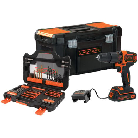 BLACK & DECKER Trapano a percussione a batteria - 18 V - 1,5 Ah - 2 velocità - 104 accessori - Fornito in cassetta portautensili (BDCHD18S1KA-QW)