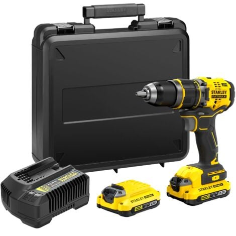 STANLEY Trapano a percussione a batteria 18V 80 Nm 35700cps/min FATMAX serie V20 SFMCD721D2K-QW - Fornito con 1 valigetta, 2 batterie 2 Ah e 1 caricabatterie 2 Ah