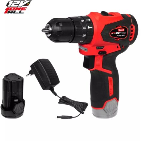 trapano a percussione brushless a batteria valex "p tap b12", 12v con batteria 2 ah e caricabatterie
