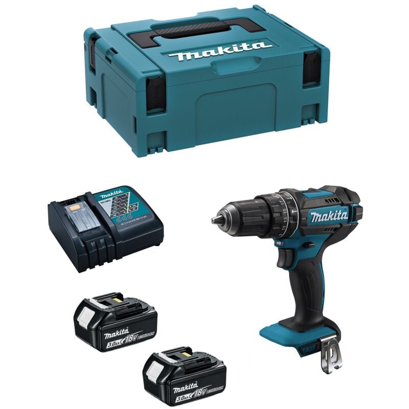 Trapano a Percussione MAKITA DHP482RFJ (2 x 3,0Ah + DC18RC + MAKPAC 2)