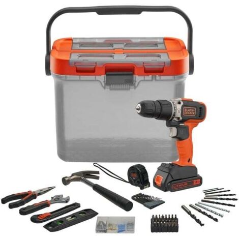 Trapano a Percussione Senza Fili BLACK+DECKER BCKSB02 da 18V con Batteria al Litio 1,5Ah, Valigetta e Set di 62 Accessori