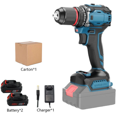 Trapano a percussione senza spazzole a batteria da 48 V, mini trapano avvitatore a batteria con motore senza spazzole, mandrino autoserrante da 10 mm, 2 velocità e luce LED