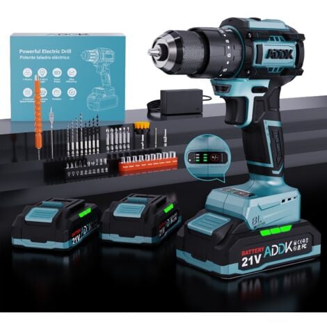 DANS LES NUAGES Trapano avvitatore 350W 21V 24+3 modalitÃ - 3 impostazioni di velocitÃ - 0-1850 giri/min - coppia massima 65 Nm - luce LED - mandrino autobloccante da 10 mm - trapano portatile - Blu (2 batterie)