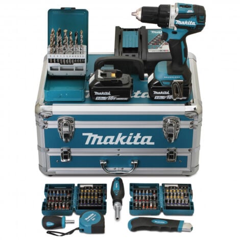 Trapano avvitatore 54NM con 2 batterie da 5 Ah, caricabatterie e 96 accessori - Makita DDF484RTX6