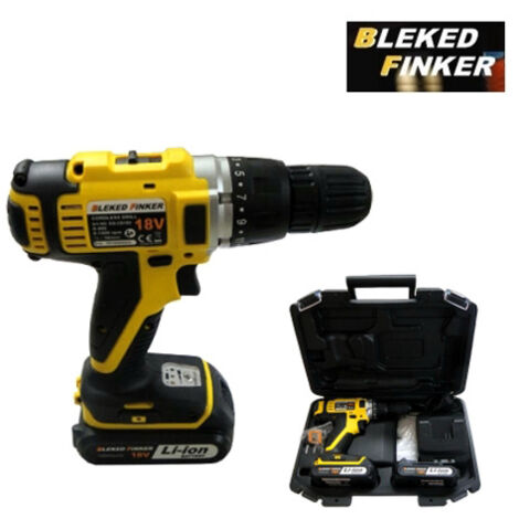 Trapano avvitatore a batteria 18V Litio c/batteria di riserva in valigetta c/accessori Bleked Finker - EG-CD18V