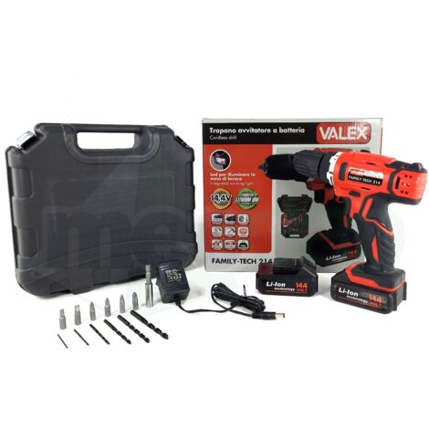 Trapano avvitatore a batteria al litio family-tech 214 utensile valex 1429386