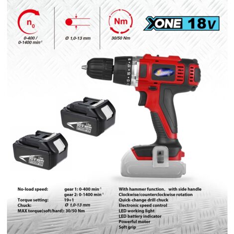 Trapano avvitatore a batteria c/percussione 18V Litio c/batteria di riserva 3.0 Ah Li-Ion in valigetta con accessori - ExpertTool