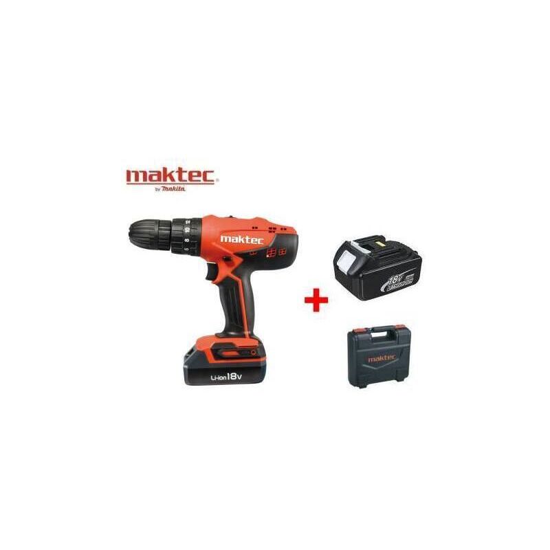 Image of Trapano avvitatore a batteria c/percussione 18V Litio c/batteria di riserva in valigetta Maktec by Makita - MT081E