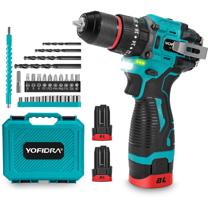 Image of Onevan - Trapano avvitatore a batteria da 16 v, trapano avvitatore a batteria, 25 accessori, 20+3 impostazioni di coppia con 2 batterie