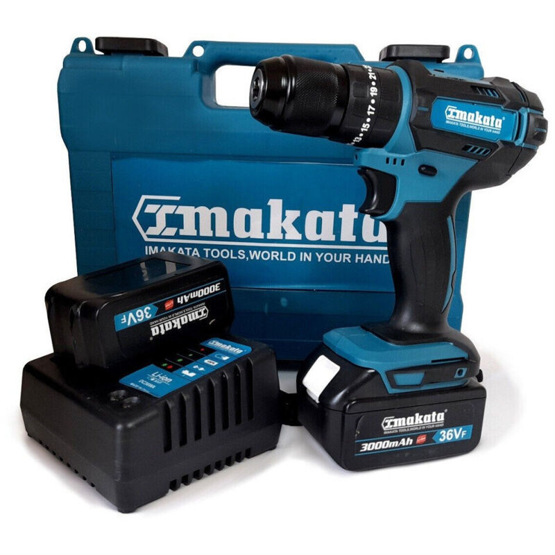 Image of Trade Shop Traesio - Trade Shop - 36V lithium-akku-schlagbohrschrauber mit doppelakku + koffer -