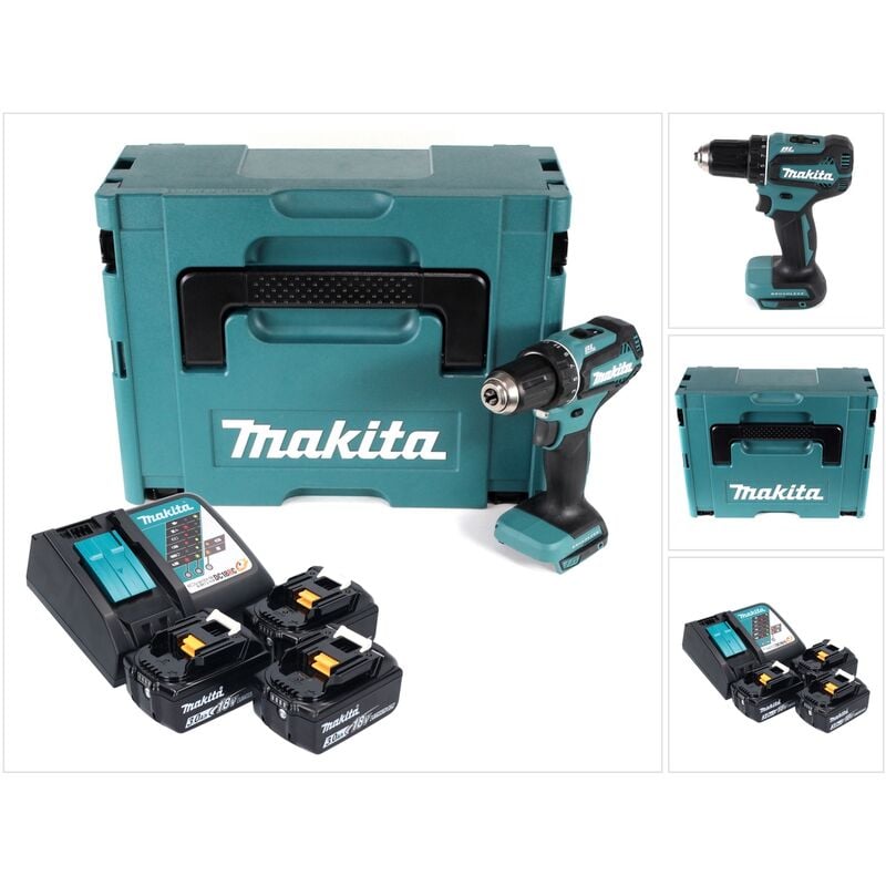 Image of Trapano avvitatore a batteria Makita ddf 485 RF3J 50Nm 18V Brushless + 3 batterie da 3,0Ah + caricabatterie + valigetta Makpac