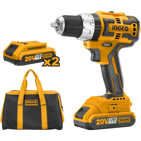 TRAPANO AVVITATORE A PERCUSSIONE 60Nm BRUSHLESS 20V CON 2 BATTERIE + BORSA - INGCO CIDLI20608
