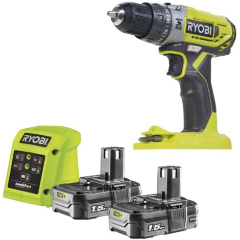 trapano avvitatore a percussione a batteria ryobi "r18pd2-215g" 2 batterie 18v 1,5ah e caricabatterie