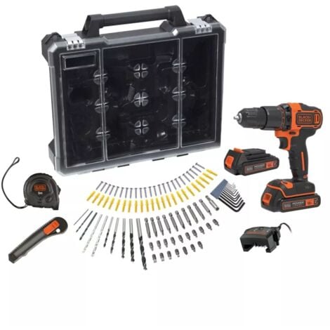 DEWALT trapano avvitatore a percussione black+decker "bcd700c2amb-qw" con valigetta, accessori e due batterie, 18v 1,5 ah