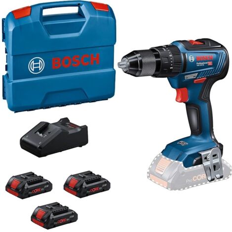 Trapano avvitatore a percussione Bosch GSB 18V-55 con 3 batterie da 4Ah e caricabatterie LC0615A5002V
