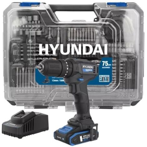 Trapano Avvitatore a Percussione Brushed 20V + Batt. 2Ah Hyundai 25873 50Nm +75 Utensili