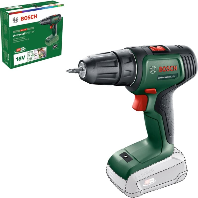 Trapano a batteria UniversalDrill 18V, senza batteria, Sistema da 18 Volt, in Cartone - Bosch