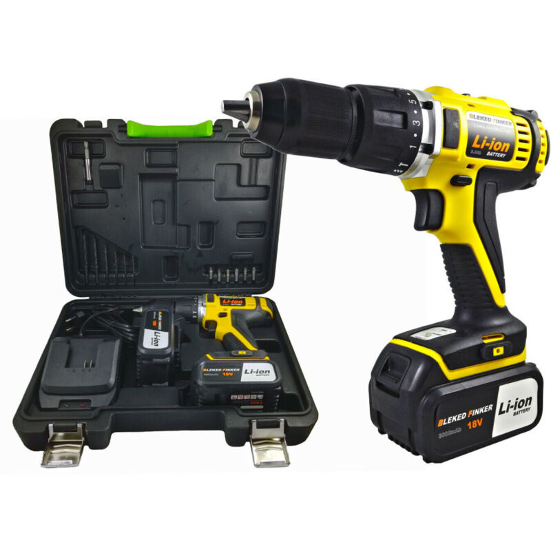 Trade Shop Traesio - Trapano Avvitatore Con Percussione Cordless 18v 3ah Li-ion Bleked-finker Egcd18v -